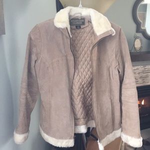 Leather suede faux fur jacket